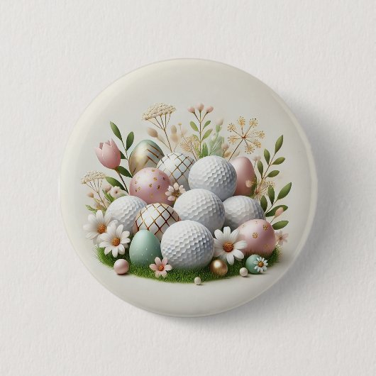 Golf Osterferienkarte mit Golfball und Blume Button (Vorderseite)