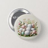 Golf Osterferienkarte mit Golfball und Blume Button (Vorne & Hinten)