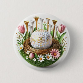 Golf Osterferienkarte mit Golfball und Blume Button