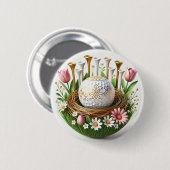 Golf Osterferienkarte mit Golfball und Blume Button (Vorne & Hinten)