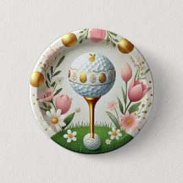 Golf Osterferienkarte mit Golfball und Blume Button