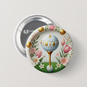 Golf Osterferienkarte mit Golfball und Blume Button (Vorne & Hinten)