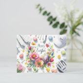Golf Ostern mit Golf Equipment mit Blume Postkarte (Stehend Vorderseite)