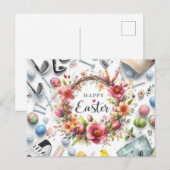 Golf Ostern mit Golf Equipment mit Blume Postkarte (Vorne/Hinten)