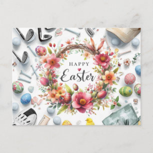 Golf Ostern mit Golf Equipment mit Blume Postkarte