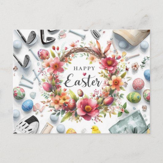 Golf Ostern mit Golf Equipment mit Blume Postkarte (Vorderseite)