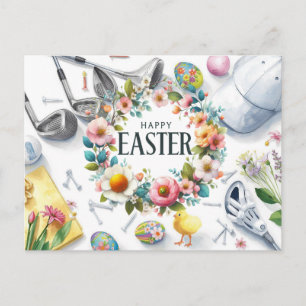 Golf Ostern mit Golfzubehör mit Blume Feiertagspostkarte