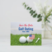 Golf Outing Save the Date mit der amerikanischen F Postkarte (Stehend Vorderseite)