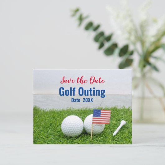 Golf Outing Save the Date mit der amerikanischen F Postkarte (Stehend Vorderseite)