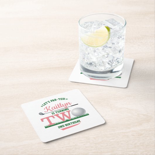 Golf PAR-T-SHIRT 2. Geburtstag Rechteckiger Pappuntersetzer (Vor Ort)