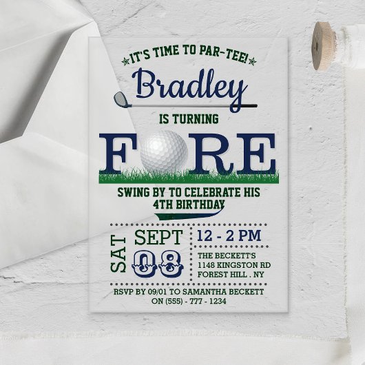 Golf PAR-T-SHIRT 4. Geburtstag Acryleinladungen