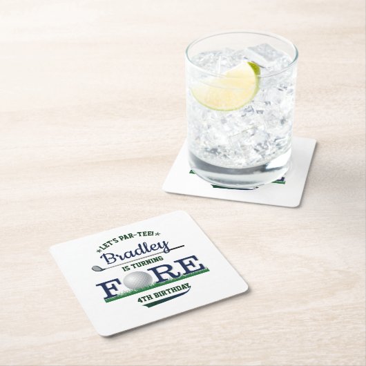 Golf PAR-T-SHIRT 4. Geburtstag Rechteckiger Pappuntersetzer (Vor Ort)