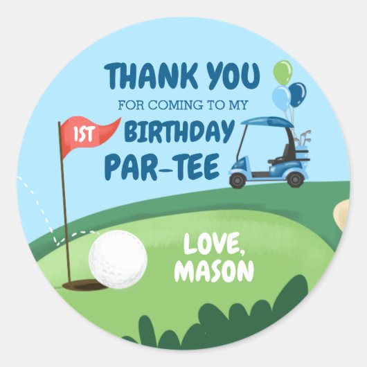 Golf Par-T-Shirt Cupcake Topper Boy Birthday Gefal Runder Aufkleber (Vorderseite)