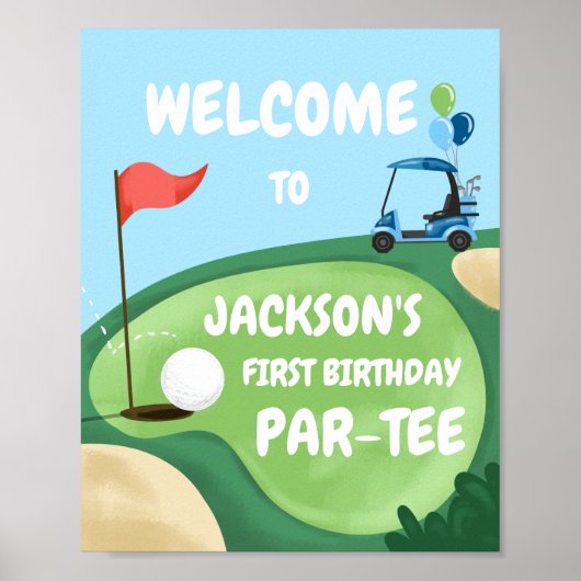 Golf Par T-Shirt Hole in One Boy Birthday Blue Wil Poster (Vorne)
