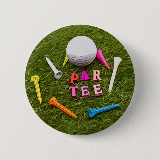 Golf Par T-Shirt mit Tee auf grünem Golfer Party Button (Vorderseite)