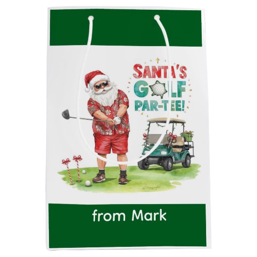 Golf Par-Tee Christmas Party with Santa Claus Mittlere Geschenktüte (Vorderseite)