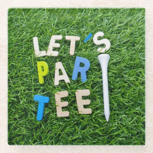 Golf Par Tee mit dem Wort des Golfers Party auf Gr Glasuntersetzer (Vorderseite)