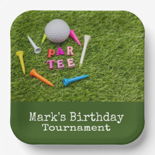 Golf Par Tee mit Golfball auf Grün Pappteller