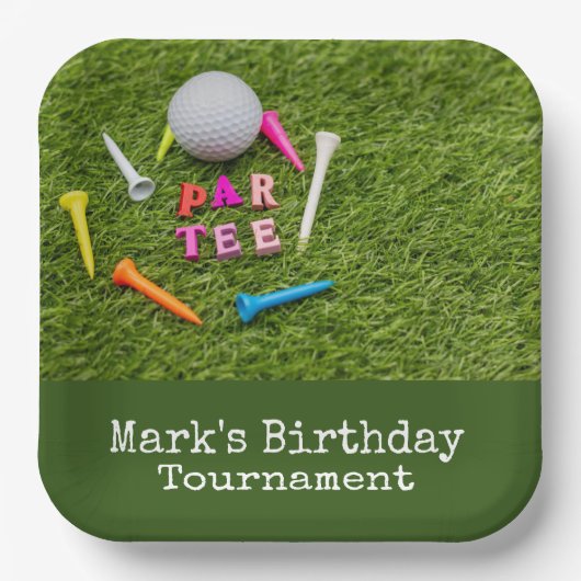 Golf Par Tee mit Golfball auf Grün Pappteller (Vorderseite)