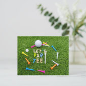 Golf Par Tee Party mit golfbunten T-Shirts Postkarte (Stehend Vorderseite)
