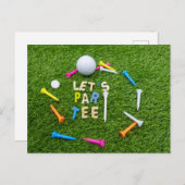 Golf Par Tee Party mit golfbunten T-Shirts Postkarte (Vorne/Hinten)