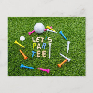 Golf Par Tee Party mit golfbunten T-Shirts Postkarte