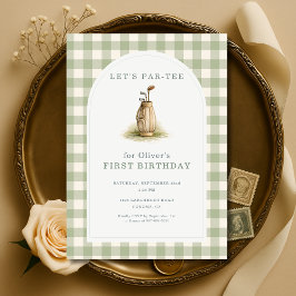 Golf Par-Tee Sage Green Gingham 1st Birthday Einladung