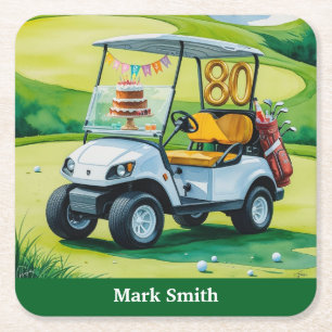 Golf Party 80. Geburtstag mit Golfwagen auf Grün Rechteckiger Pappuntersetzer