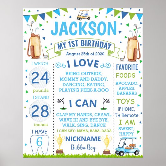 Golf Party Birthday Meilenstein Poster (Vorne)