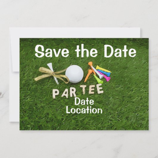 Golf-Party Einladung mit Golfball und Tee (Vorderseite)