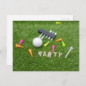 Golf Party Einladung mit Golfball und Tee Green  (Vorne/Hinten)