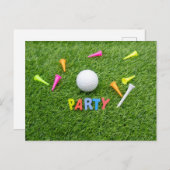 Golf Party Einladung mit Golfball und Tee Green  (Vorne/Hinten)