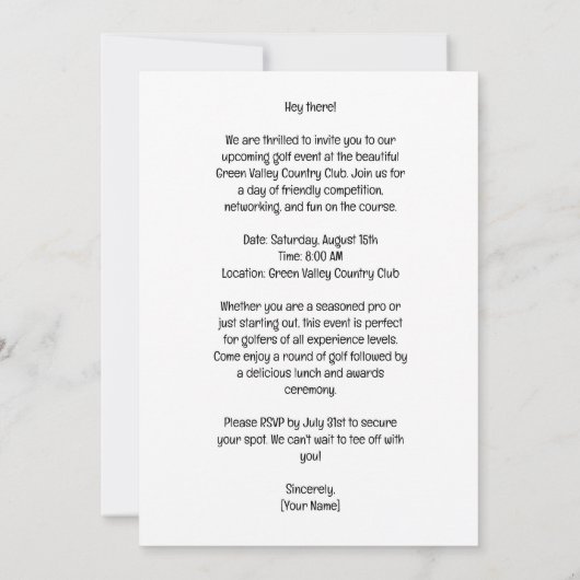 Golf Party Einladung Wasserfarbe mit Golfer (Rückseite)