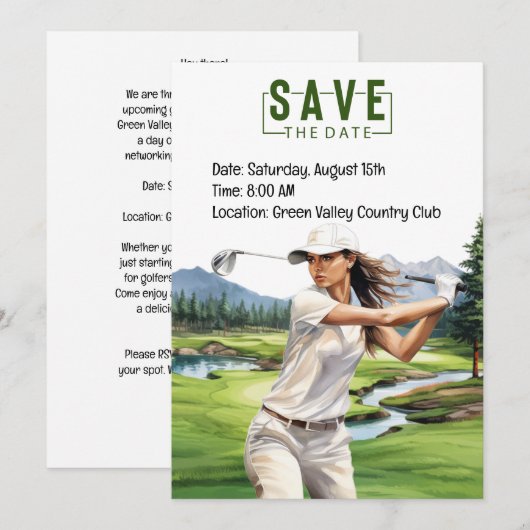 Golf Party Einladung Wasserfarbe mit Golfer (Vorne/Hinten)