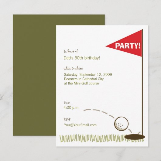 Golf-Party Einladungen (Vorne/Hinten)