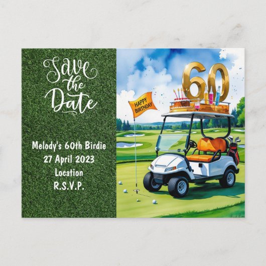 Golf Party invitation Save the Date 60th Birthday Einladungspostkarte (Vorderseite)
