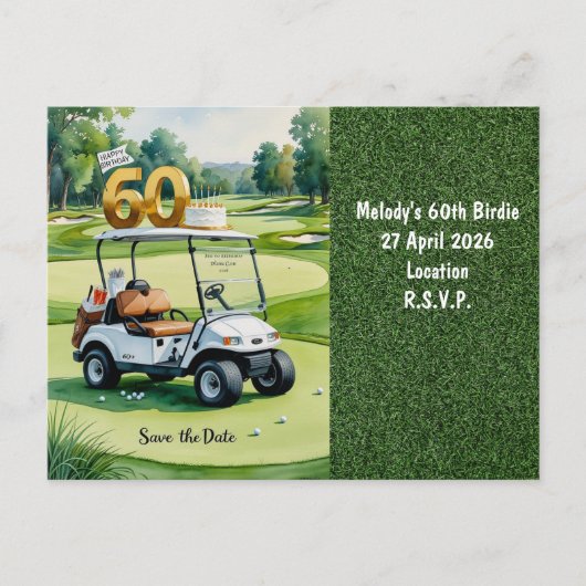 Golf Party invitation Save the Date 60th Birthday Einladungspostkarte (Vorderseite)
