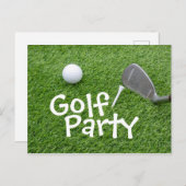 Golf Party mit Golfball und Abschlag auf grünem Ra Einladungspostkarte (Vorne/Hinten)