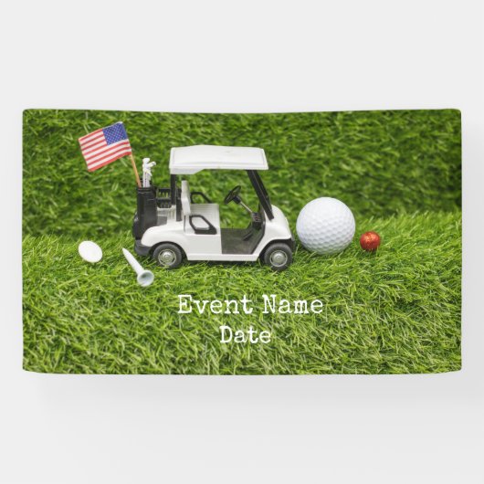 Golf Party mit Golfwagen und Flagge von Amerika Banner (Horizontal)