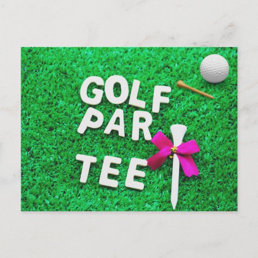 Golf Party Par T-Shirt Einladung grünes Gras Postkarte (Vorderseite)
