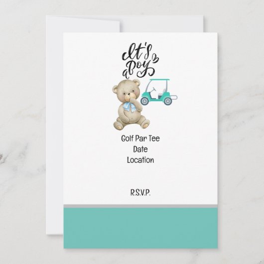 Golf Party Save the Date i Baby Shower BOY Einladung (Vorderseite)