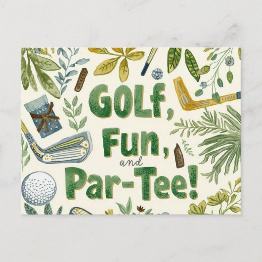 Golf Party Sprichwort Abschlag für Par Tee Postkarte (Vorderseite)