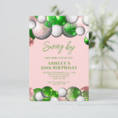 Golf Partyschwingen am Geburtstag Einladung (Stehend Vorderseite)