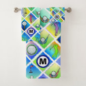 Golf Pattern Blue Initial Badhandtuch Set (Insitu)