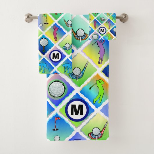 Golf Pattern Blue Initial Badhandtuch Set (Insitu)