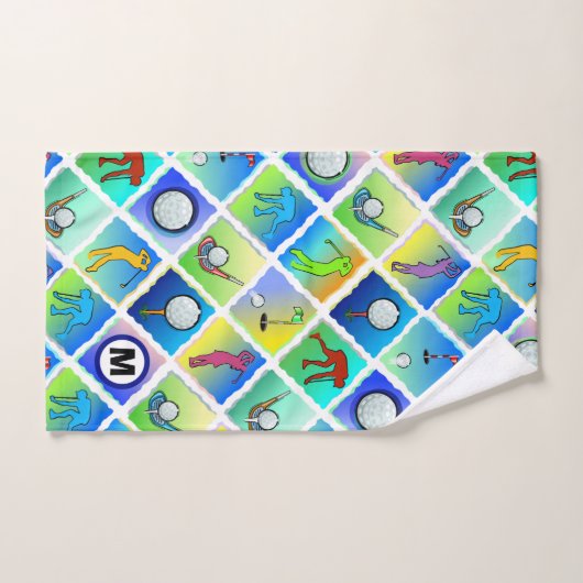 Golf Pattern Blue Initial Badhandtuch Set (Handtuch)