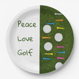 Golf Peace Liebe Birds mit Golfball und T-Shirts Pappteller