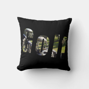 Golf Picture Logo, Black Throw Cushion. Kissen