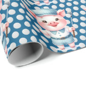 Golf Pig Golfer auf blauem Hintergrund Geschenkpapier (Rolleneckpunkt)
