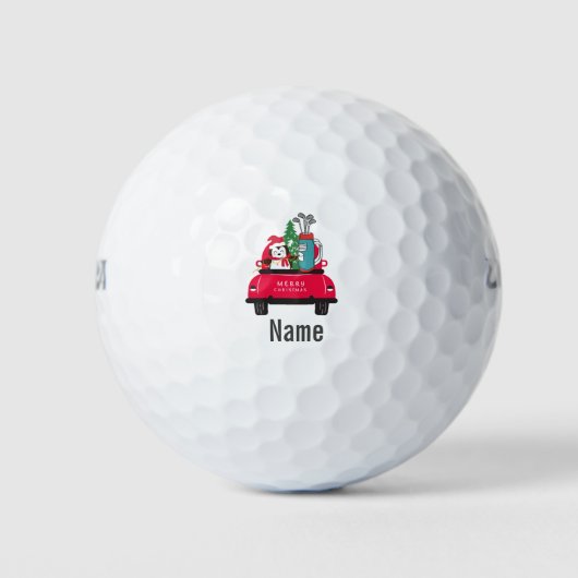 Golf Pinguin Golfer mit Golfwagen Frohe Weihnachte Golfball (Vorderseite)